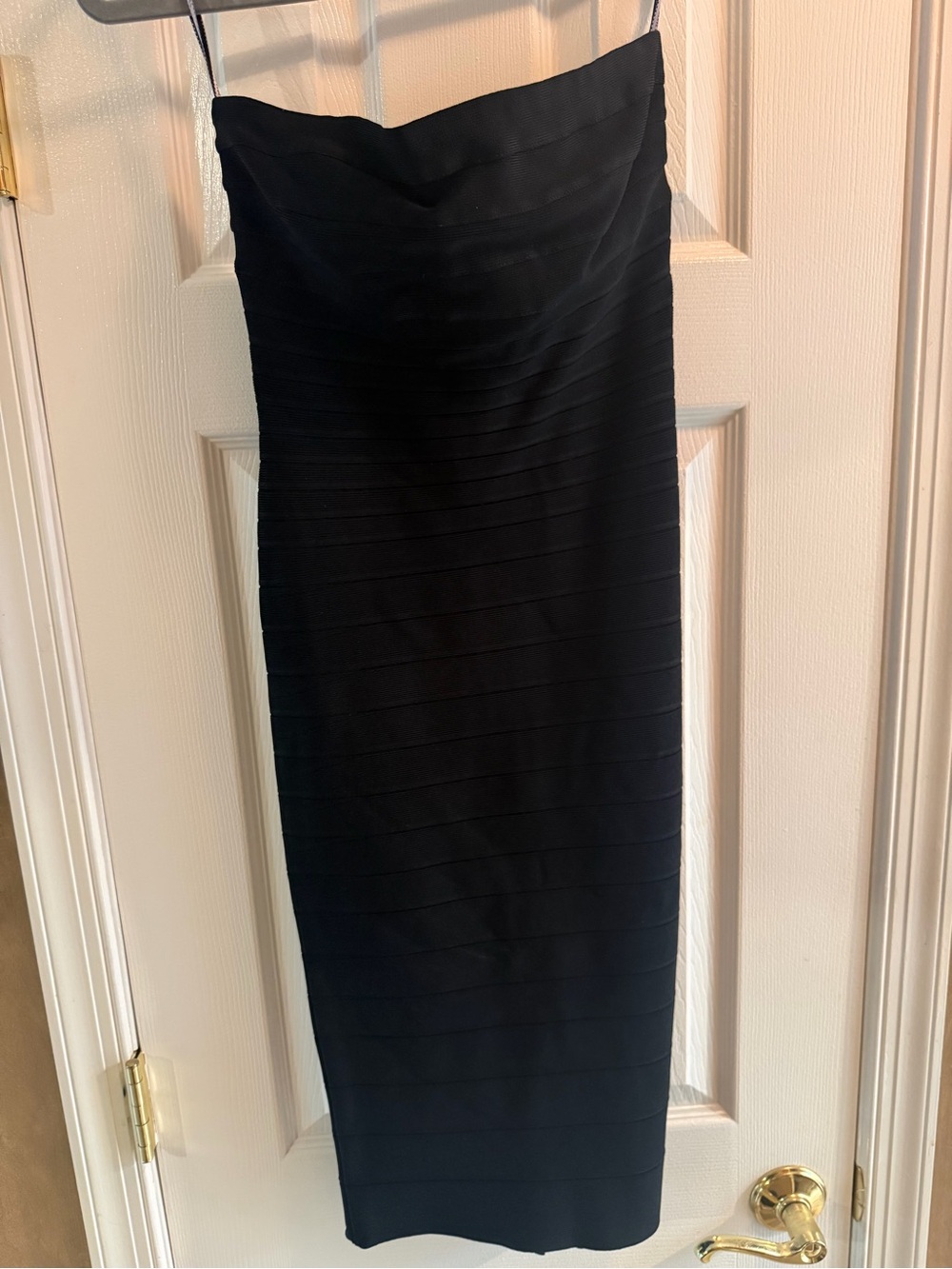 Herve Leger Strapless Black Bandage Midi Dress